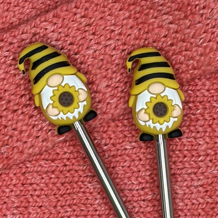 Bouchons d’arrêt pour aiguilles tricot motif gnome jaune