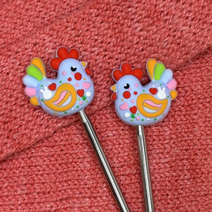 Bouchons d’arrêt pour aiguilles tricot motif poule duo