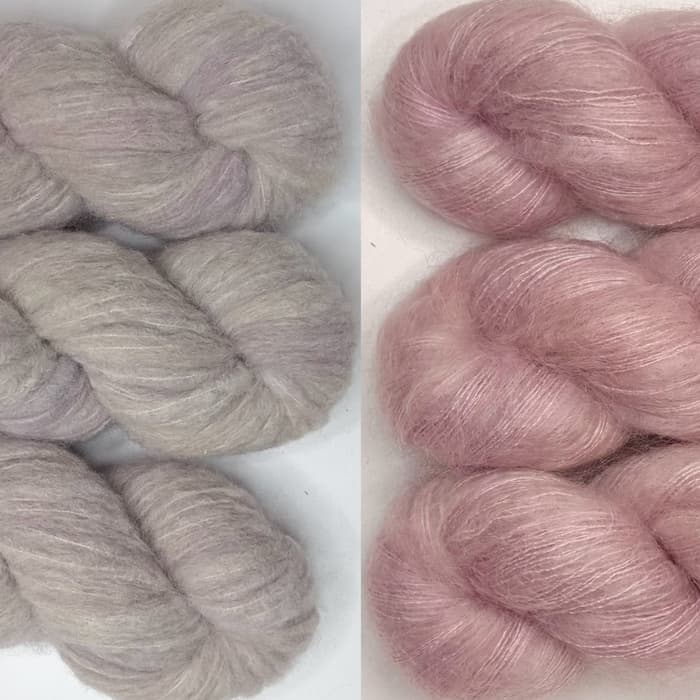 Laine teinte à la main Illusion et Aléa pour kit de tricot Isa Cardigan Couleur Chanel