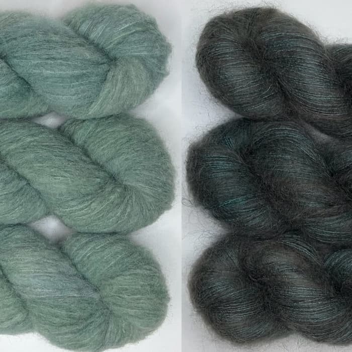 Laine teinte à la main Illusion et Aléa pour kit de tricot Isa Cardigan Couleur Berge