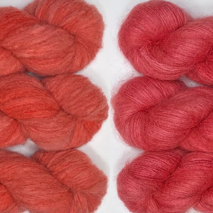Laine teinte à la main Illusion et Aléa pour kit de tricot Isa Cardigan Couleur Pancho